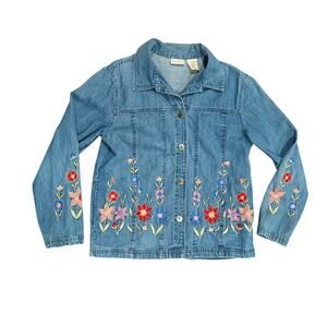 Vintage Bobbie Brooks Floral Embroidered Jean Jacket Size Small